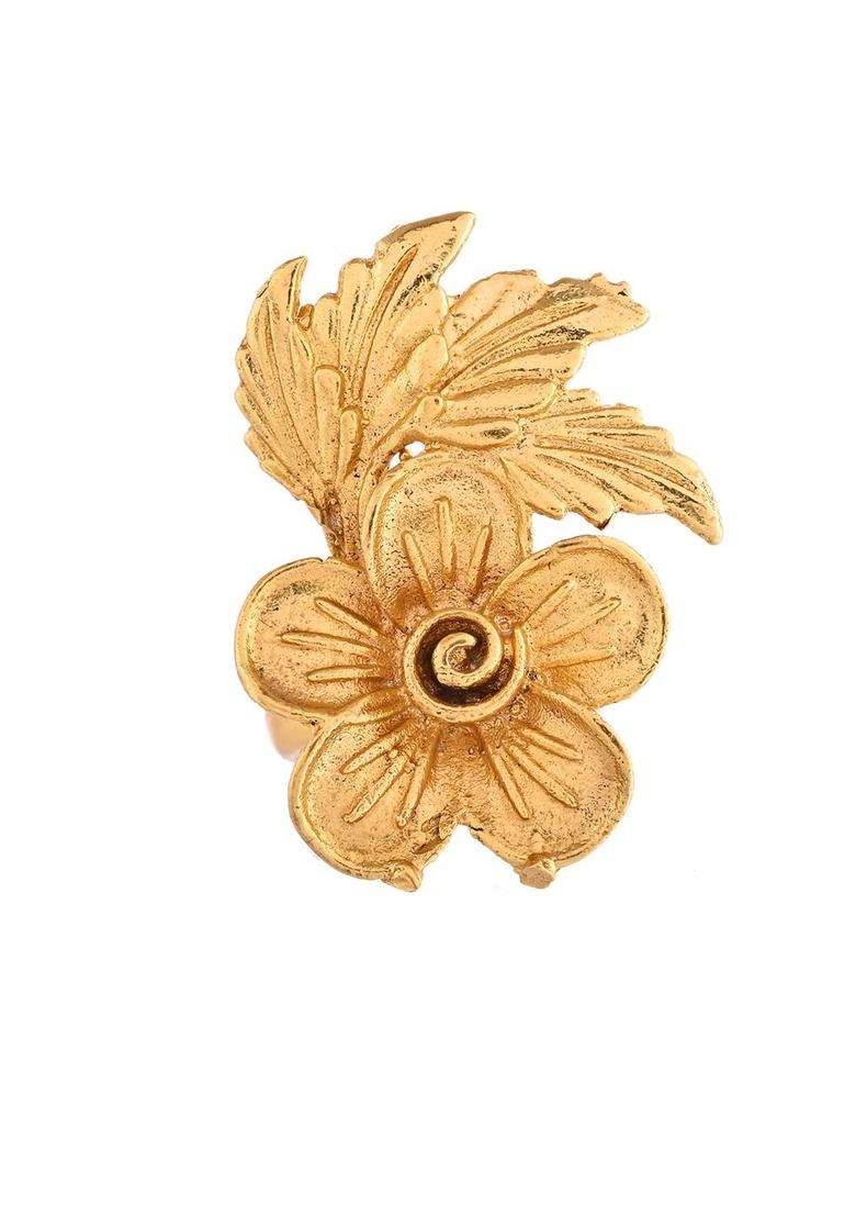 Gold-Plated Textured Finger Ring for Women | Traditional Temple Jewellery for Wedding & Festive Wear | Gift for Her - Indya