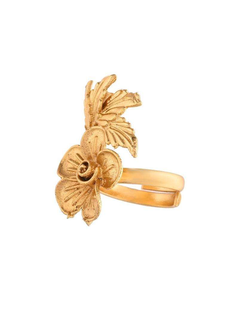 Gold-Plated Textured Finger Ring for Women | Traditional Temple Jewellery for Wedding & Festive Wear | Gift for Her - Indya