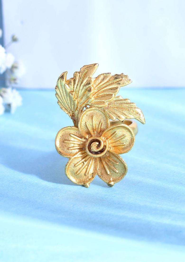 Gold-Plated Textured Finger Ring for Women | Traditional Temple Jewellery for Wedding & Festive Wear | Gift for Her - Indya