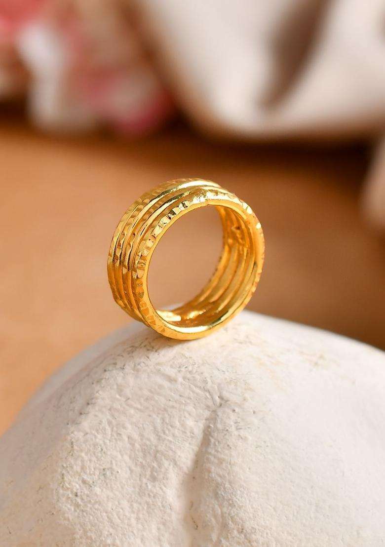 Gold-Plated Textured Finger Ring for Women | Traditional Temple Jewellery for Wedding & Festive Wear | Gift for Her - Indya