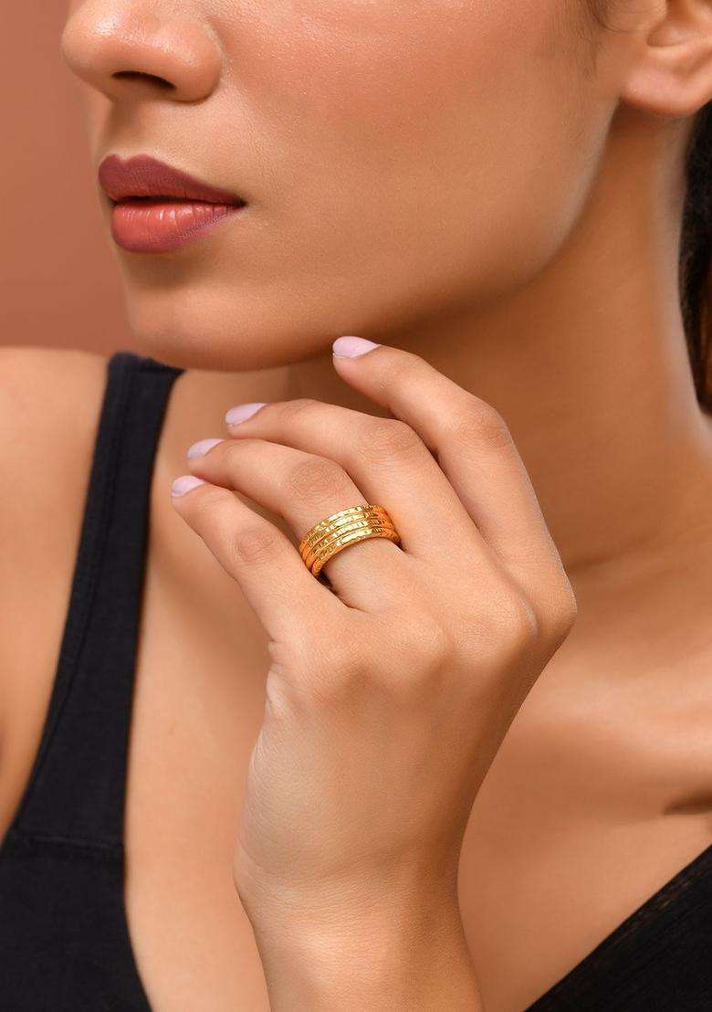 Gold-Plated Textured Finger Ring for Women | Traditional Temple Jewellery for Wedding & Festive Wear | Gift for Her - Indya