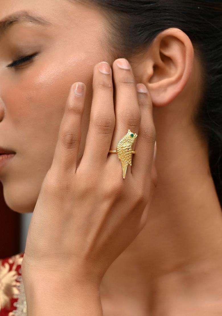 Gold-Plated Textured Finger Ring for Women | Traditional Temple Jewellery for Wedding & Festive Wear | Gift for Her - Indya