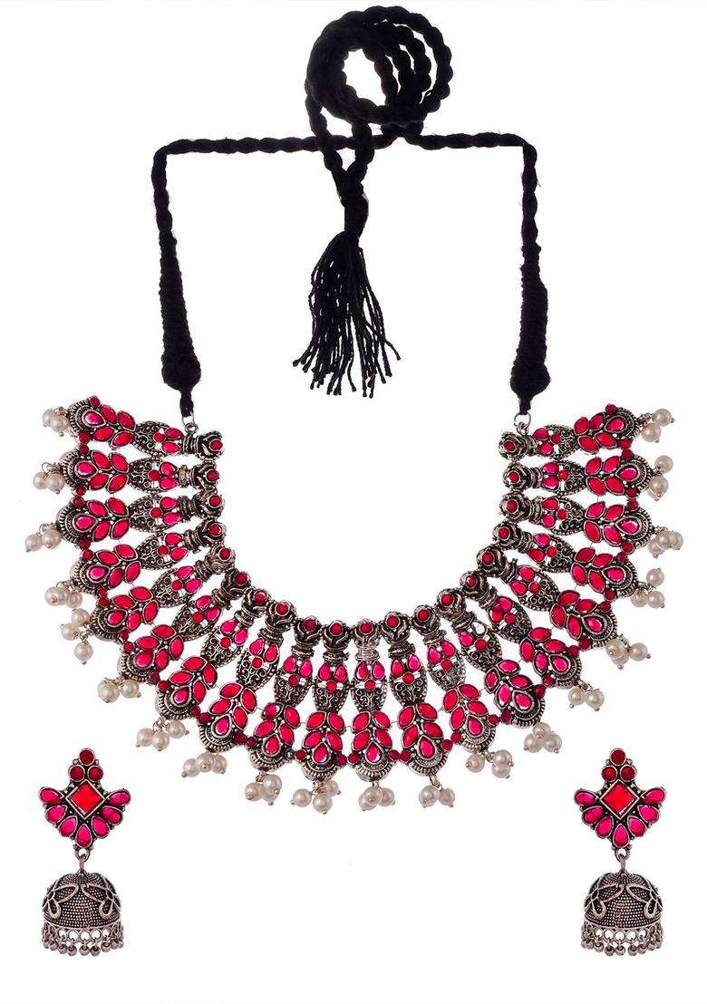 Silver-Plated Sliver-Plated Stone-Studded & Beaded Jewellery Set for Women | Traditional Temple Jewellery for Wedding & Festive Wear | Gift for Her - Indya