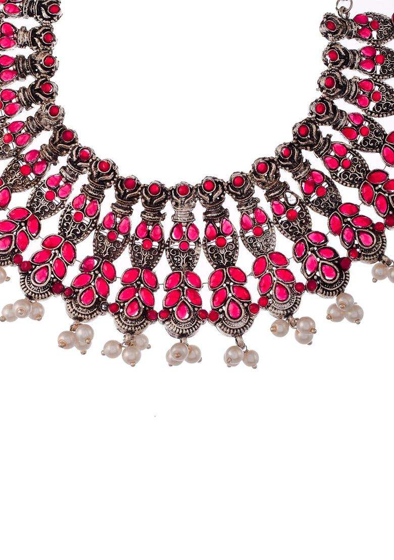 Silver-Plated Sliver-Plated Stone-Studded & Beaded Jewellery Set for Women | Traditional Temple Jewellery for Wedding & Festive Wear | Gift for Her - Indya
