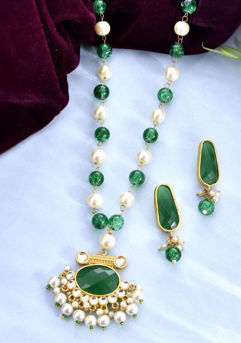 Gold-Plated Stone-Studded & Pearl Beaded Jewellery Set for Women | Traditional Temple Jewellery for Wedding & Festive Wear | Gift for Her - Indya