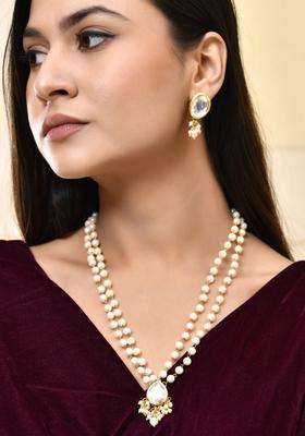 Gold-Plated Stone-Studded & Pearl Beaded Jewellery Set for Women | Traditional Temple Jewellery for Wedding & Festive Wear | Gift for Her