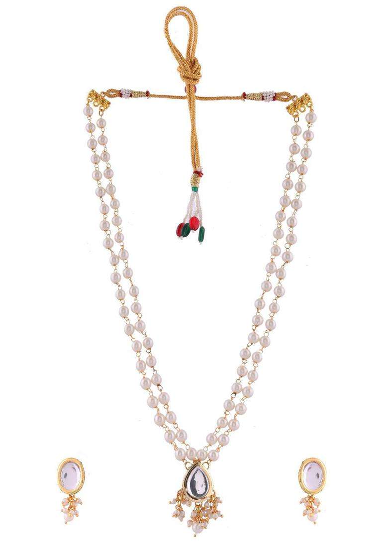 Gold-Plated Stone-Studded & Pearl Beaded Jewellery Set for Women | Traditional Temple Jewellery for Wedding & Festive Wear | Gift for Her - Indya