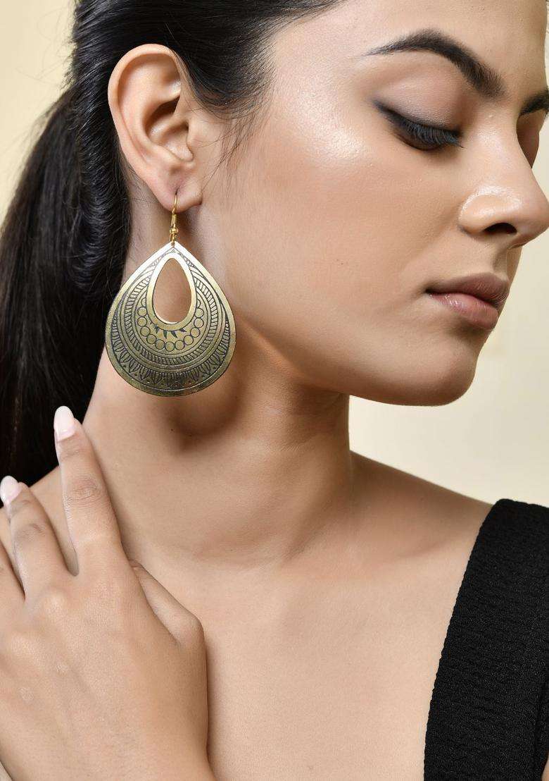 Rhodium-Plated Rhoium Plated Classic Drop Earrings for Women | Traditional Temple Jewellery for Wedding & Festive Wear | Gift for Her - Indya