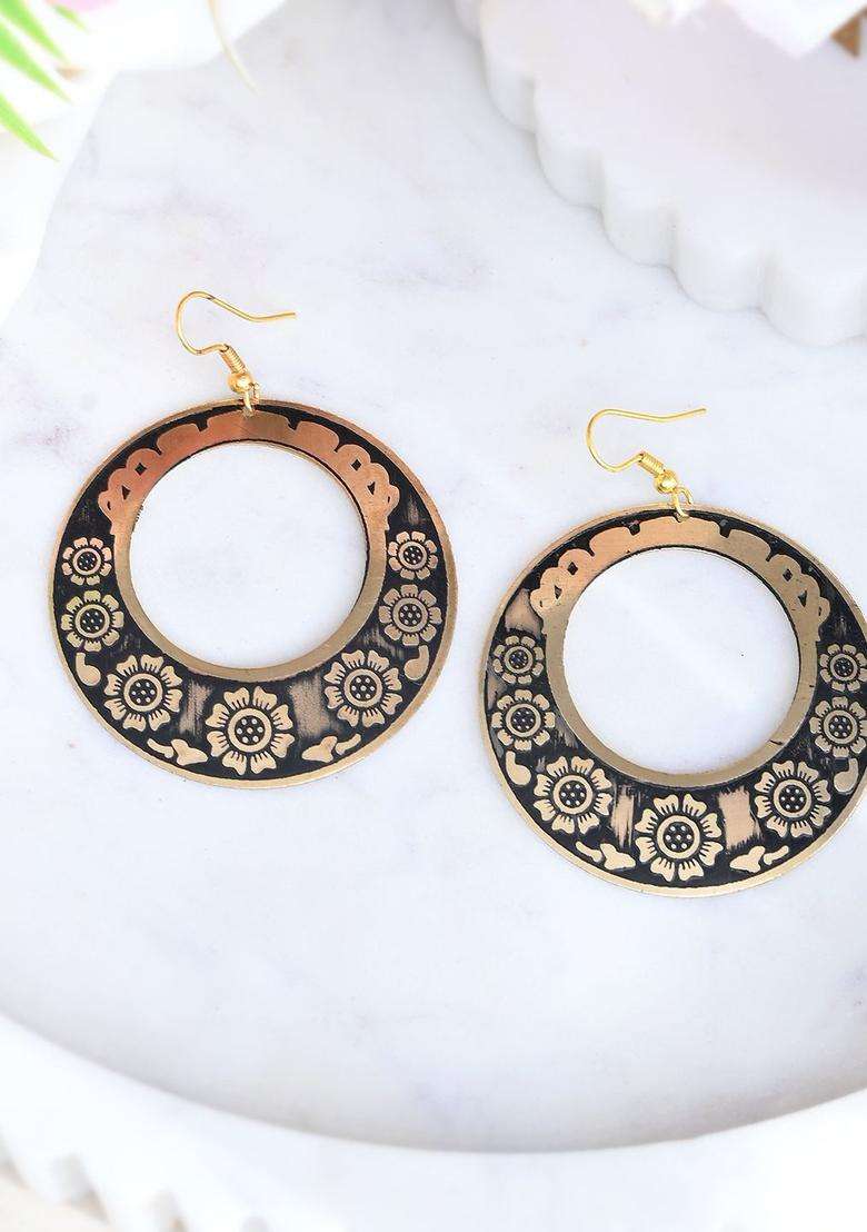 Rhodium Plated Circular Drop Earrings for Women | Traditional Temple Jewellery for Wedding & Festive Wear | Gift for Her - Indya