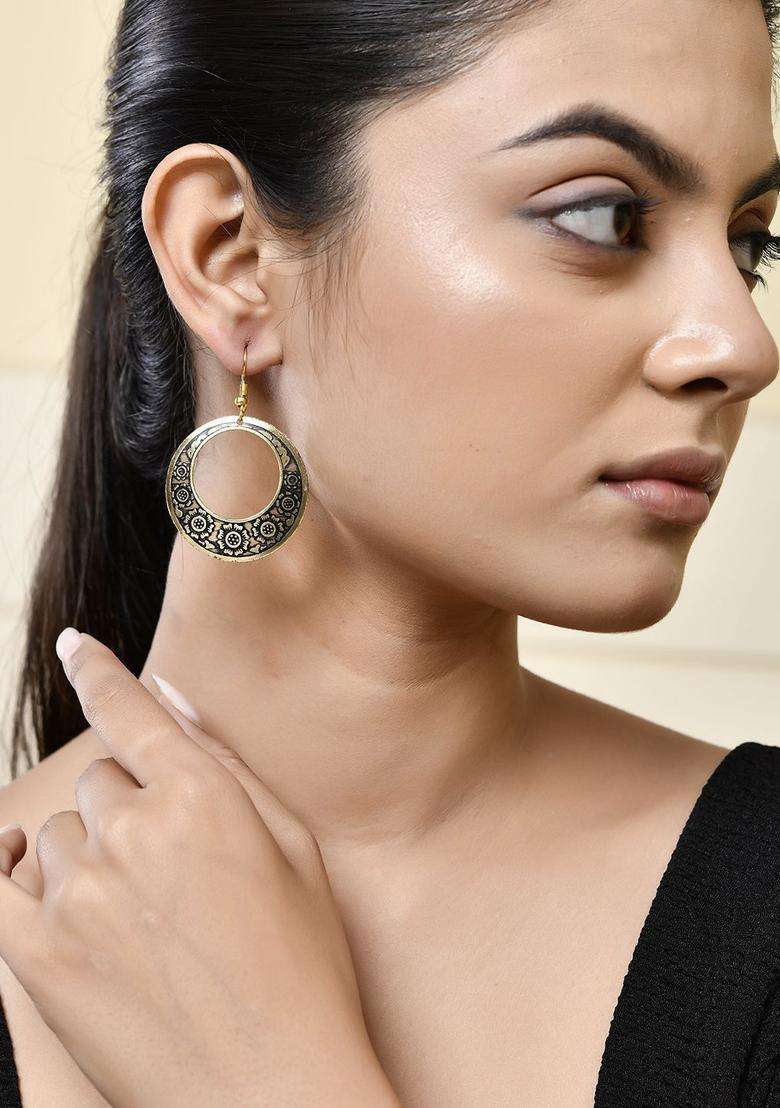 Rhodium Plated Circular Drop Earrings for Women | Traditional Temple Jewellery for Wedding & Festive Wear | Gift for Her - Indya