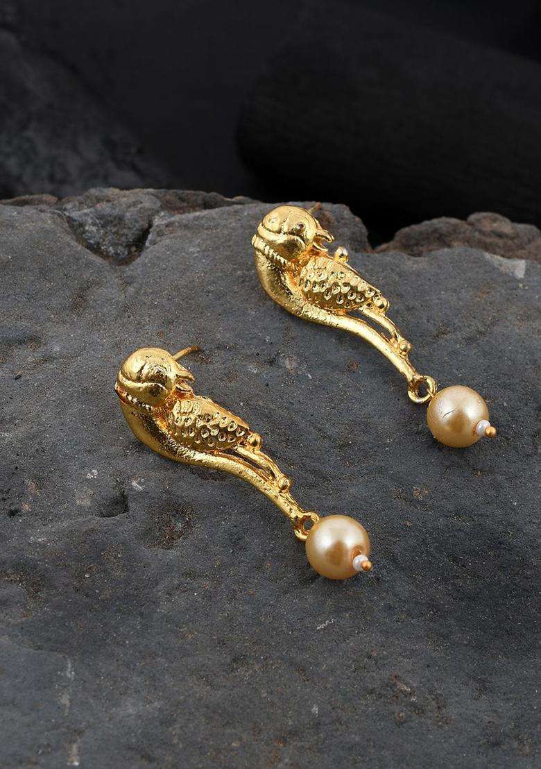 Gold-Plated Animal Shaped Studs Earrings with Pearl for Women | Traditional Temple Jewellery for Wedding & Festive Wear | Gift for Her - Indya