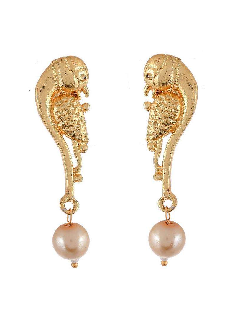 Gold-Plated Animal Shaped Studs Earrings with Pearl for Women | Traditional Temple Jewellery for Wedding & Festive Wear | Gift for Her - Indya