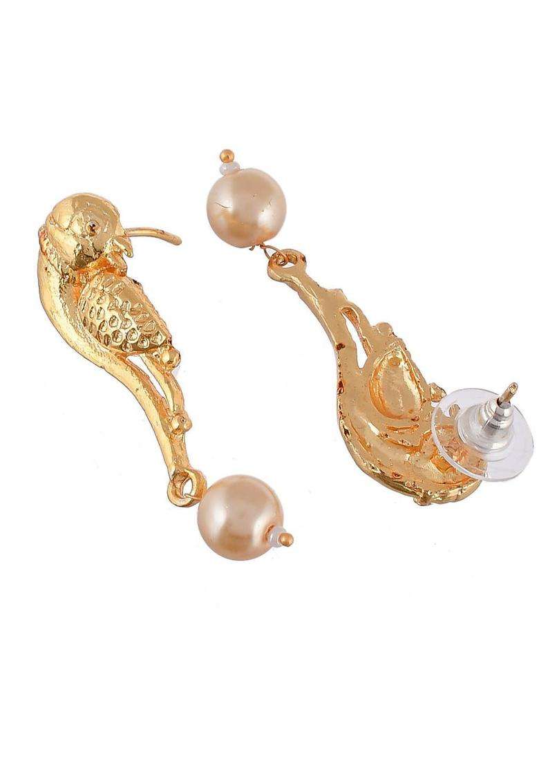 Gold-Plated Animal Shaped Studs Earrings with Pearl for Women | Traditional Temple Jewellery for Wedding & Festive Wear | Gift for Her - Indya