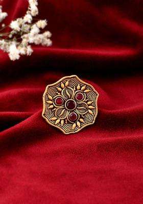 Gold-Plated Stone-Studded Finger Ring for Women | Traditional Temple Jewellery for Wedding & Festive Wear | Gift for Her