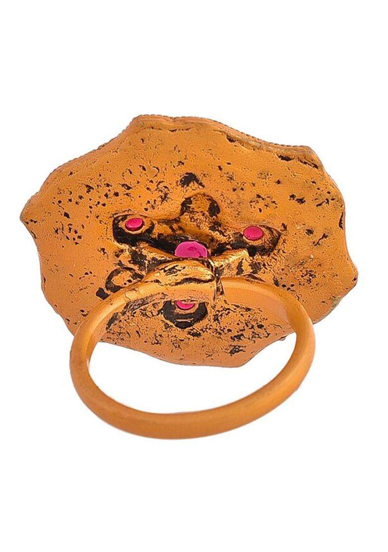 Gold-Plated Stone-Studded Finger Ring for Women | Traditional Temple Jewellery for Wedding & Festive Wear | Gift for Her - Indya