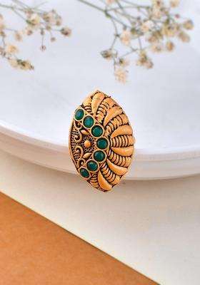 Gold-Plated Stone-Studded Finger Ring for Women | Traditional Temple Jewellery for Wedding & Festive Wear | Gift for Her