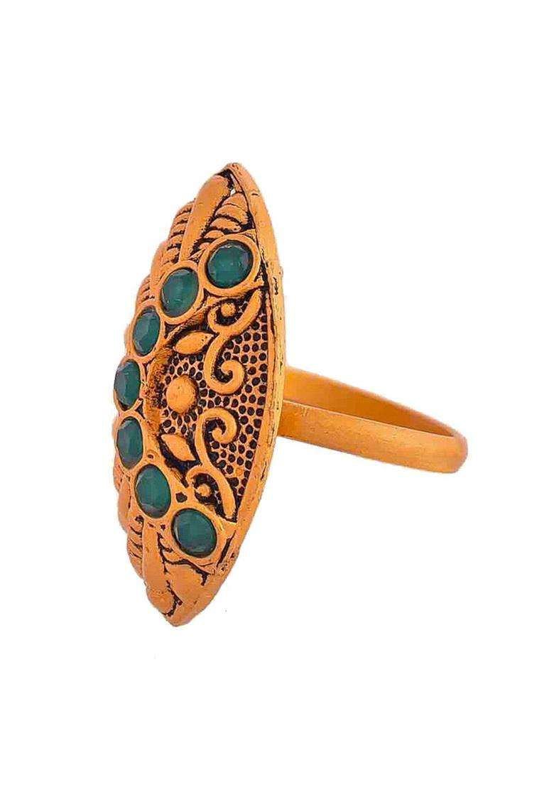 Gold-Plated Stone-Studded Finger Ring for Women | Traditional Temple Jewellery for Wedding & Festive Wear | Gift for Her - Indya