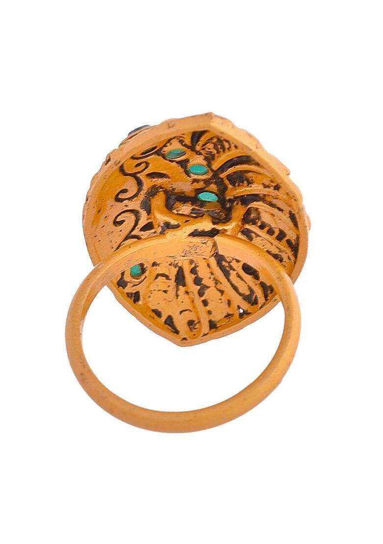 Gold-Plated Stone-Studded Finger Ring for Women | Traditional Temple Jewellery for Wedding & Festive Wear | Gift for Her - Indya
