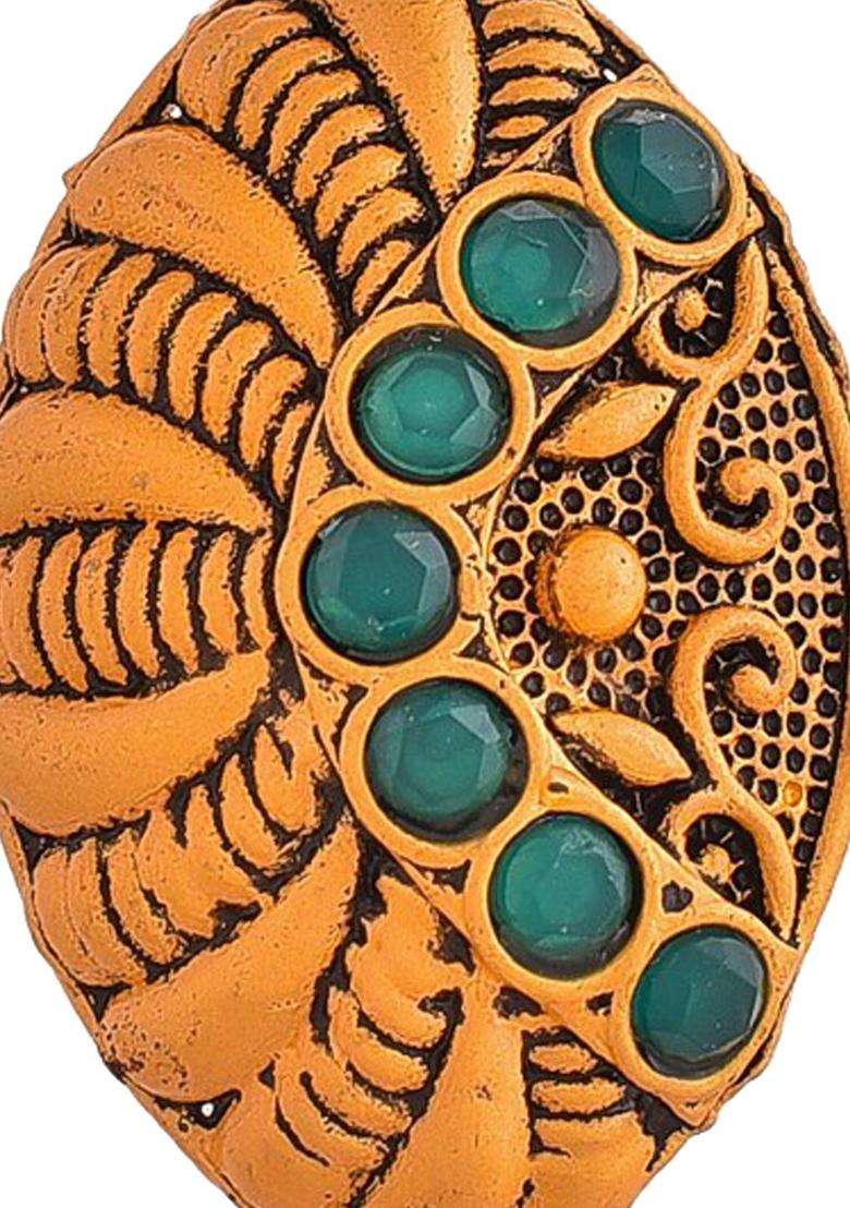 Gold-Plated Stone-Studded Finger Ring for Women | Traditional Temple Jewellery for Wedding & Festive Wear | Gift for Her - Indya