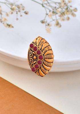 Gold-Plated Stone-Studded Finger Ring for Women | Traditional Temple Jewellery for Wedding & Festive Wear | Gift for Her