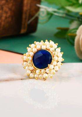 Gold-Plated Pearl-Studded Adjustable Finger Ring for Women | Traditional Temple Jewellery for Wedding & Festive Wear | Gift for Her