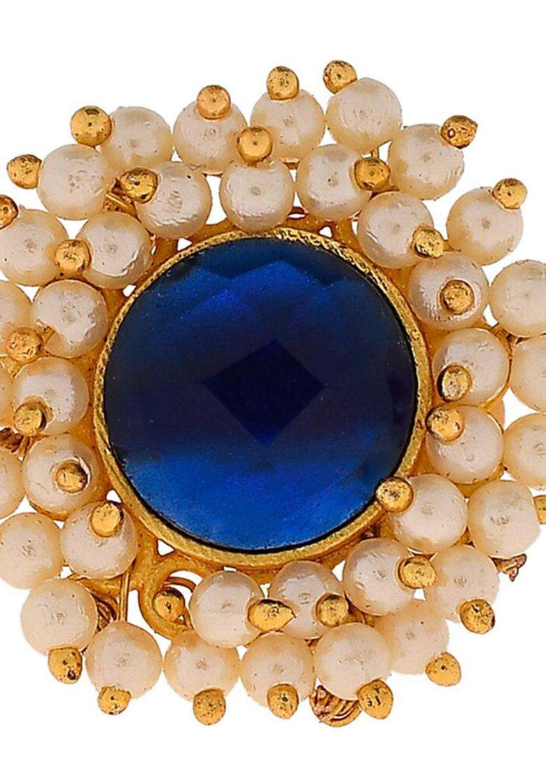 Gold-Plated Pearl-Studded Adjustable Finger Ring for Women | Traditional Temple Jewellery for Wedding & Festive Wear | Gift for Her - Indya