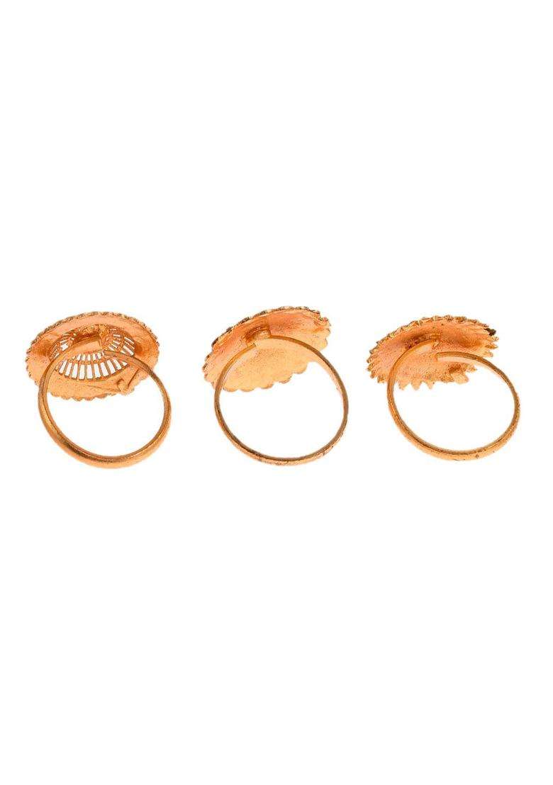 Set of 3 Gold-Plated Meenakari Adjustable Finger Ring for Women | Traditional Temple Jewellery for Wedding & Festive Wear | Gift for Her - Indya