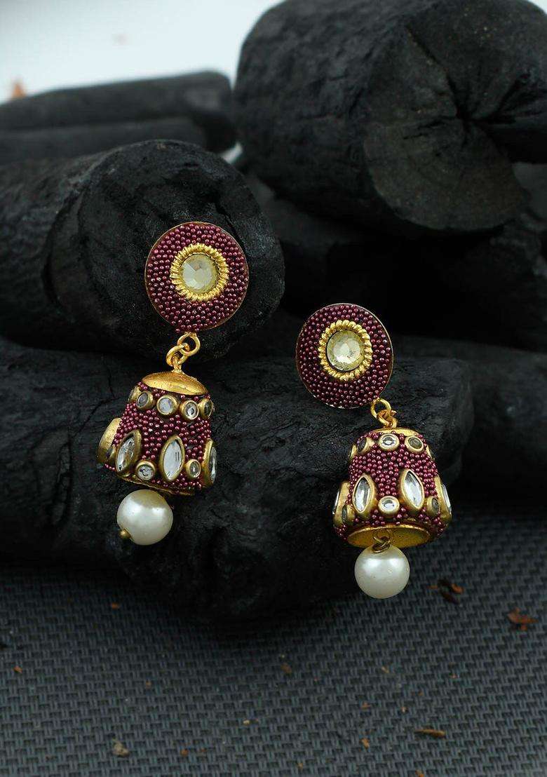 Gold-Toned Dome Shaped Jhumka Earrings for Women | Traditional Temple Jewellery for Wedding & Festive Wear | Gift for Her - Indya