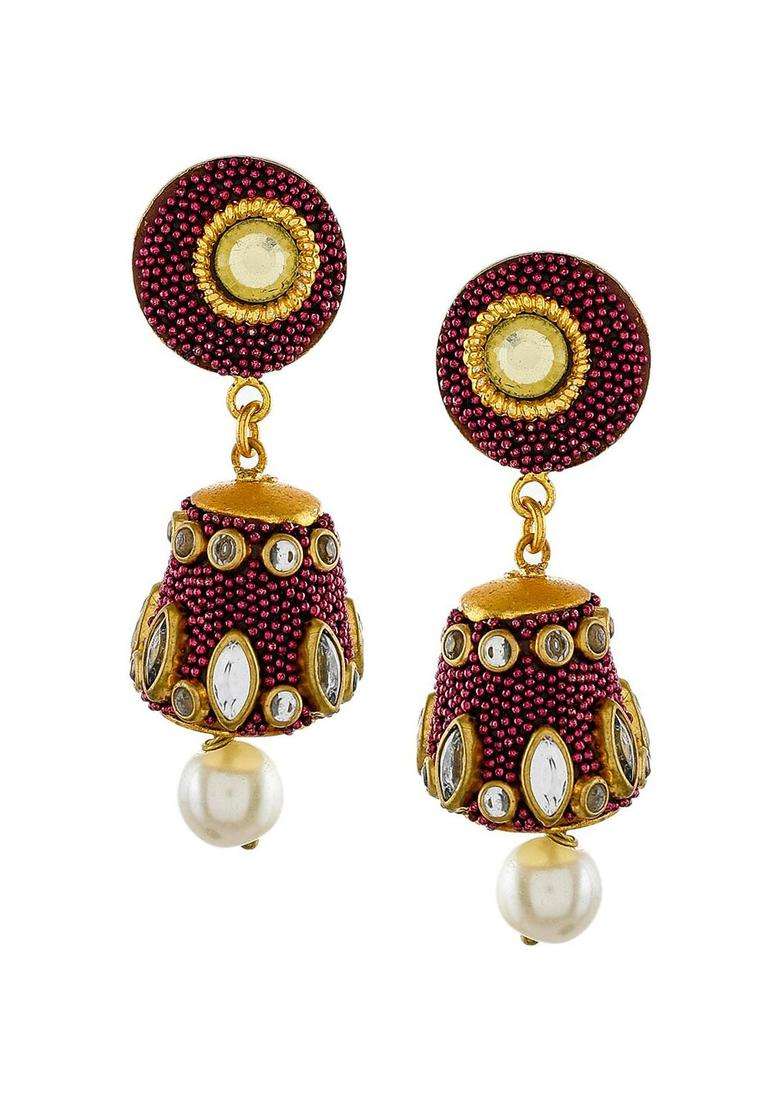 Gold-Toned Dome Shaped Jhumka Earrings for Women | Traditional Temple Jewellery for Wedding & Festive Wear | Gift for Her - Indya