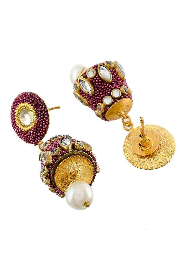Gold-Toned Dome Shaped Jhumka Earrings for Women | Traditional Temple Jewellery for Wedding & Festive Wear | Gift for Her - Indya