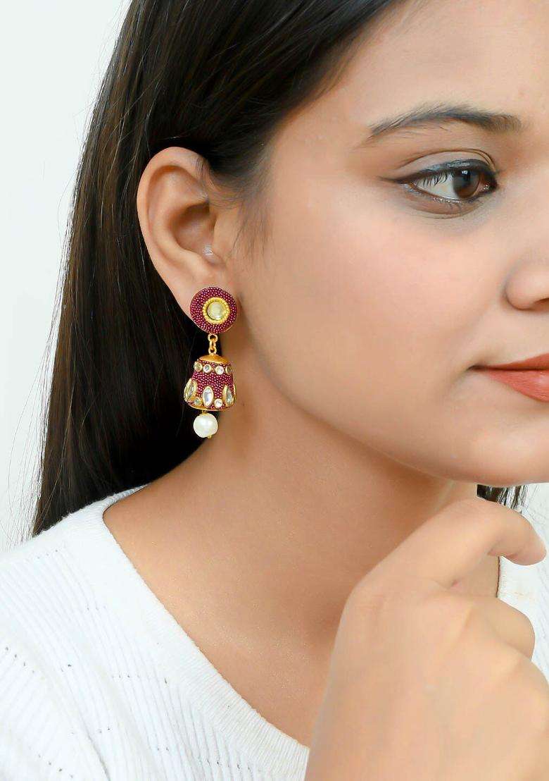 Gold-Toned Dome Shaped Jhumka Earrings for Women | Traditional Temple Jewellery for Wedding & Festive Wear | Gift for Her - Indya