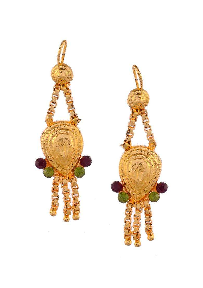 Gold-Plated Maroon Red & Blue Stone-Studded & Beaded Temple Jewellery Set for Women | Traditional Temple Jewellery for Wedding & Festive Wear | Gift for Her - Indya