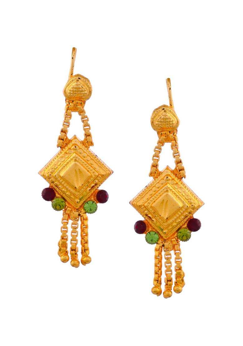 Gold-Plated Red & Green Stone-Studded & Beaded Temple Jewellery Set for Women | Traditional Temple Jewellery for Wedding & Festive Wear | Gift for Her - Indya