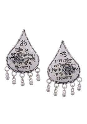 Silver-Plated Oxidised Teardrop Shaped Stud Earrings for Women | Traditional Temple Jewellery for Wedding & Festive Wear | Gift for Her