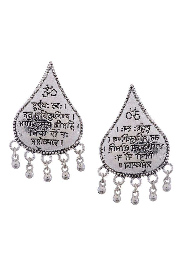 Silver-Plated Oxidised Teardrop Shaped Stud Earrings for Women | Traditional Temple Jewellery for Wedding & Festive Wear | Gift for Her - Indya