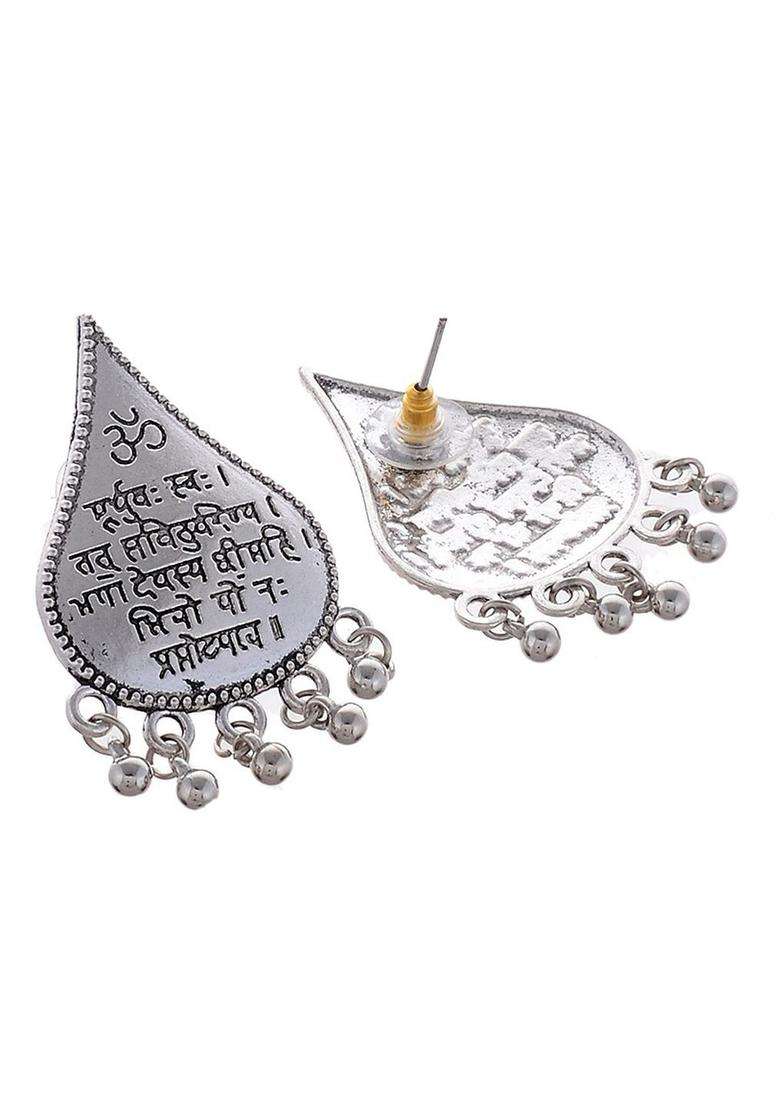 Silver-Plated Oxidised Teardrop Shaped Stud Earrings for Women | Traditional Temple Jewellery for Wedding & Festive Wear | Gift for Her - Indya