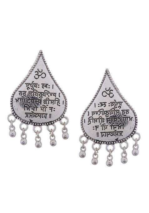 Silver-Plated Oxidised Teardrop Shaped Stud Earrings for Women | Traditional Temple Jewellery for Wedding & Festive Wear | Gift for Her
