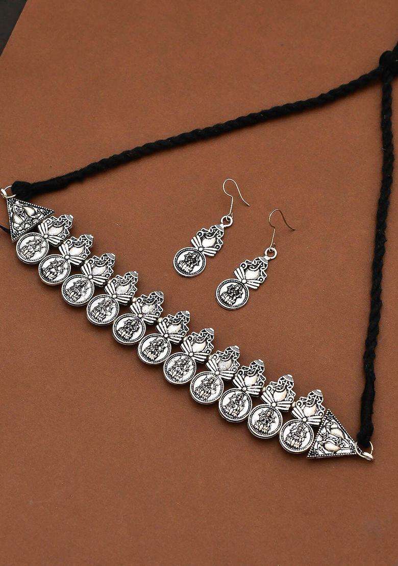 Oxidized Silver-Plated Temple Jewellery Set for Women | Traditional Temple Jewellery for Wedding & Festive Wear | Gift for Her - Indya