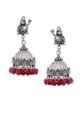 Silver-Toned & Red Dome Shaped Jhumkas for Women | Traditional Temple Jewellery for Wedding & Festive Wear | Gift for Her