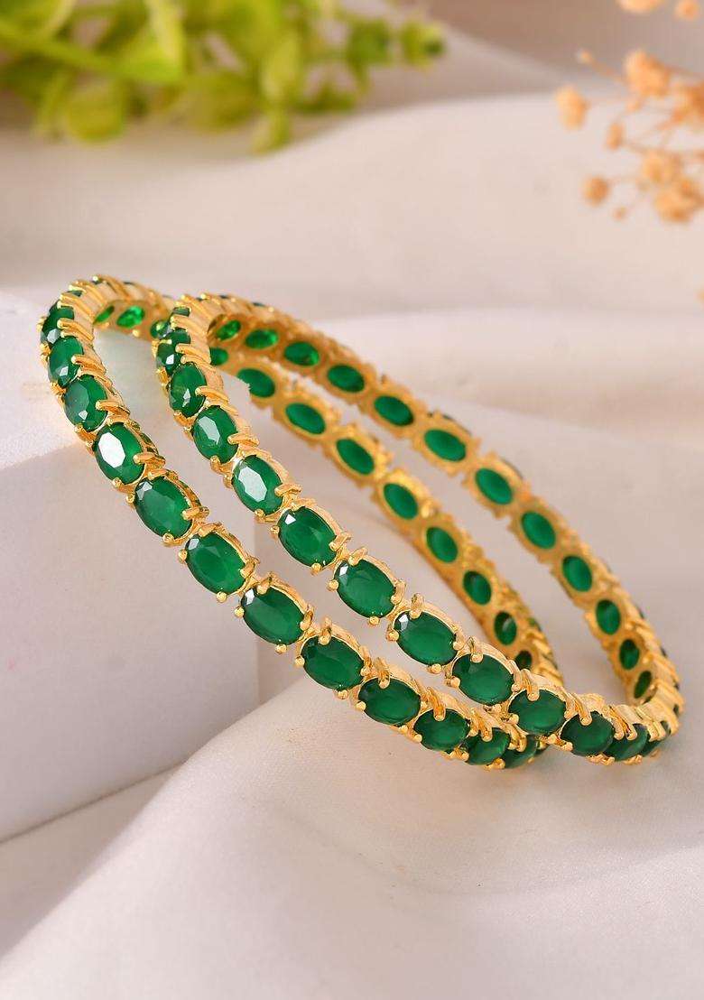 Set of 2 Gold-Plated Artificial Stone-Studded Bangles for Women | Traditional Temple Jewellery for Wedding & Festive Wear | Gift for Her - Indya