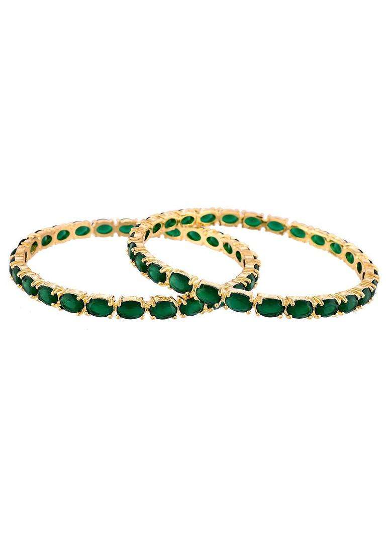 Set of 2 Gold-Plated Artificial Stone-Studded Bangles for Women | Traditional Temple Jewellery for Wedding & Festive Wear | Gift for Her - Indya