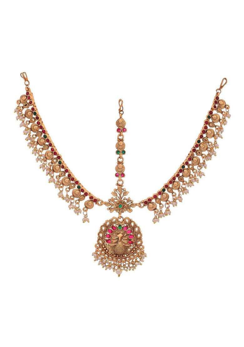 Gold-Plated Pearls Studded Matha Patti Head Jewellery for Women | Traditional Temple Jewellery for Wedding & Festive Wear | Gift for Her - Indya