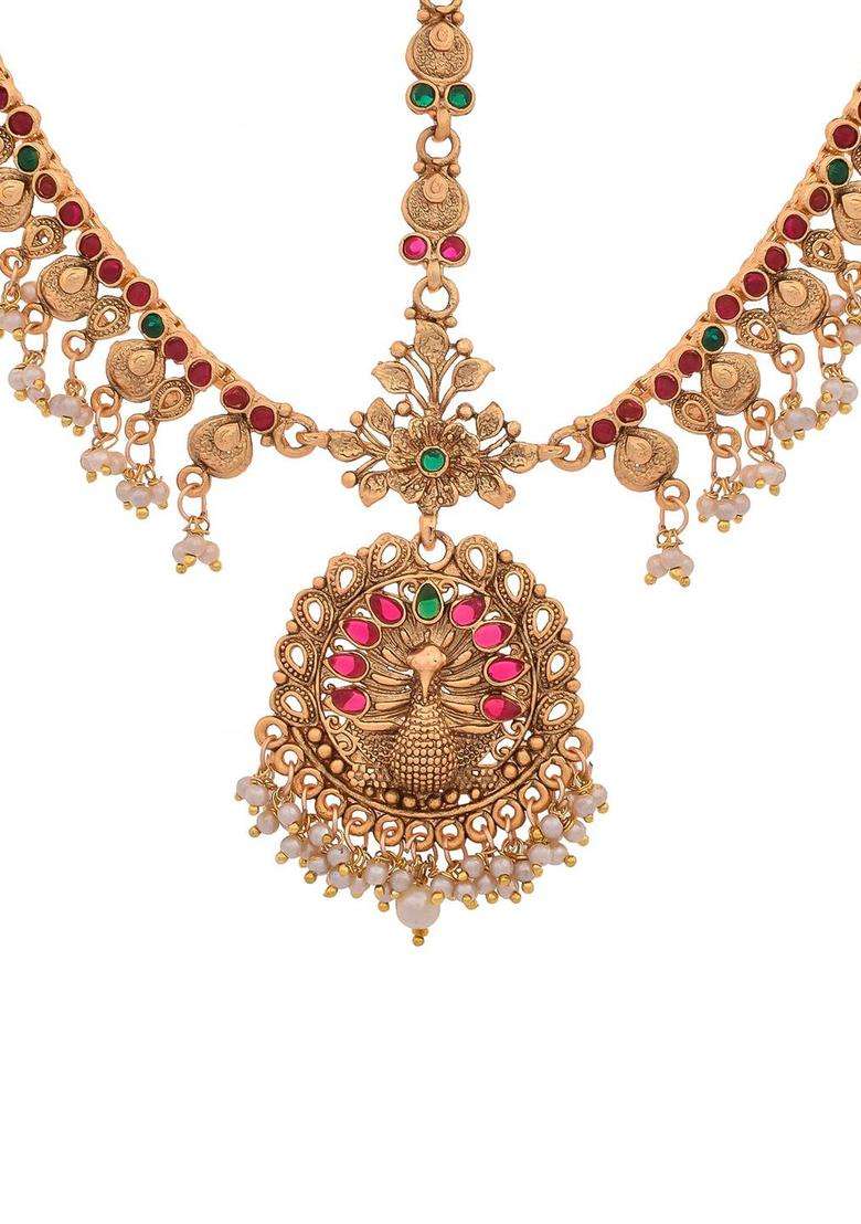 Gold-Plated Pearls Studded Matha Patti Head Jewellery for Women | Traditional Temple Jewellery for Wedding & Festive Wear | Gift for Her - Indya