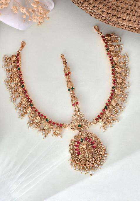 Gold-Plated Pearls Studded Matha Patti Head Jewellery for Women | Traditional Temple Jewellery for Wedding & Festive Wear | Gift for Her