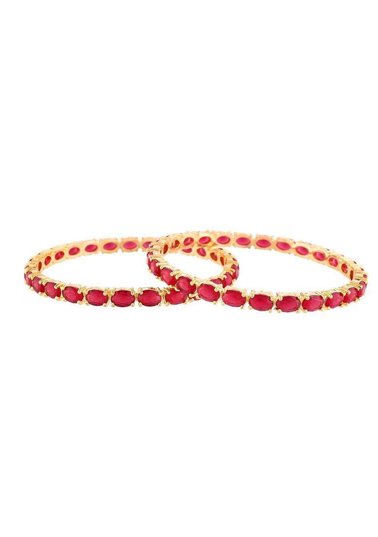 Set of 2 Gold-Plated Artificial Stones-Studded Bangles for Women | Traditional Temple Jewellery for Wedding & Festive Wear | Gift for Her - Indya