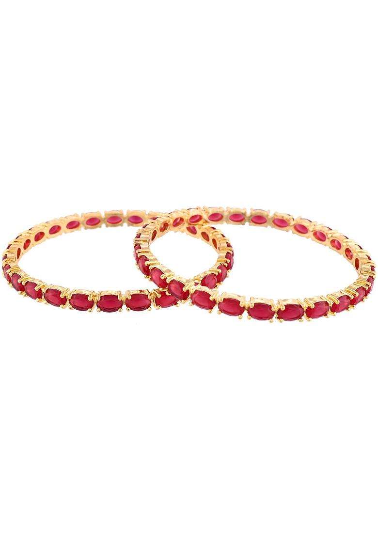 Set of 2 Gold-Plated Artificial Stones-Studded Bangles for Women | Traditional Temple Jewellery for Wedding & Festive Wear | Gift for Her - Indya