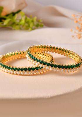 Gold-Plated Set of 2 Pearls Beaded Bangles for Women | Traditional Temple Jewellery for Wedding & Festive Wear | Gift for Her