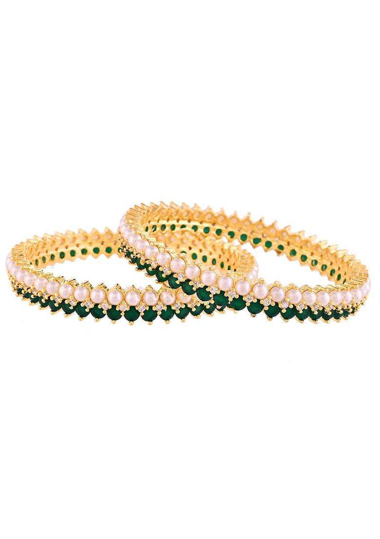 Gold-Plated Set of 2 Pearls Beaded Bangles for Women | Traditional Temple Jewellery for Wedding & Festive Wear | Gift for Her - Indya