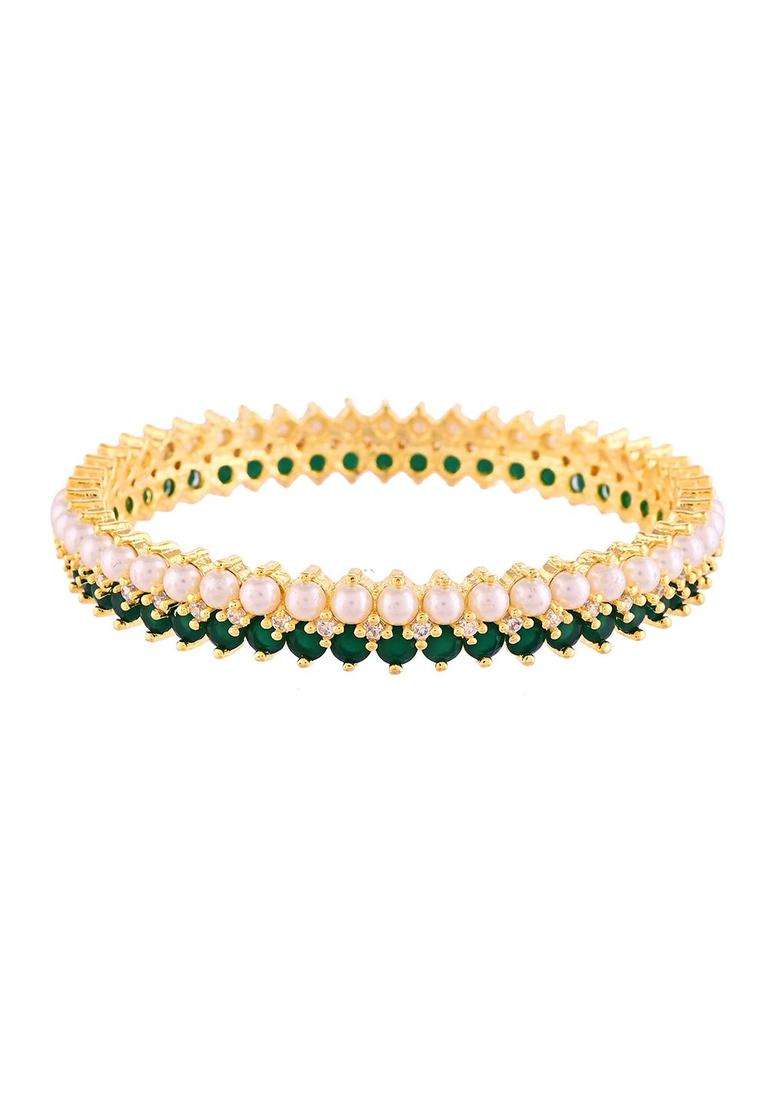Gold-Plated Set of 2 Pearls Beaded Bangles for Women | Traditional Temple Jewellery for Wedding & Festive Wear | Gift for Her - Indya