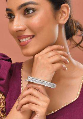 Set of 4 Silver-Plated American Diamond Stone Studded Bangles for Women | Stylish Party & Everyday Wear | Gift for Her